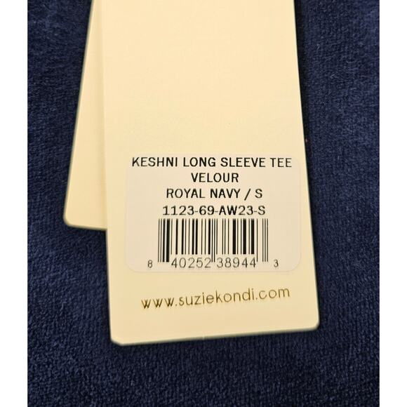 NWT (flaw) Suzie Kondi Keshni Long Sleeve Velour Navy crop sweater lounge small - Picture 6 of 8